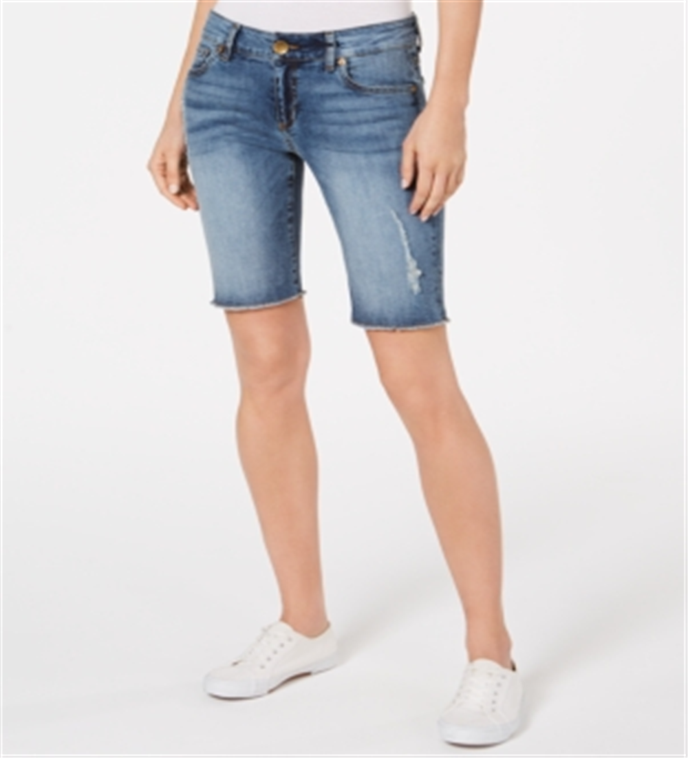 Kut from the Kloth Women's Sophie Distressed Denim Bermuda Shorts Blue Size 12