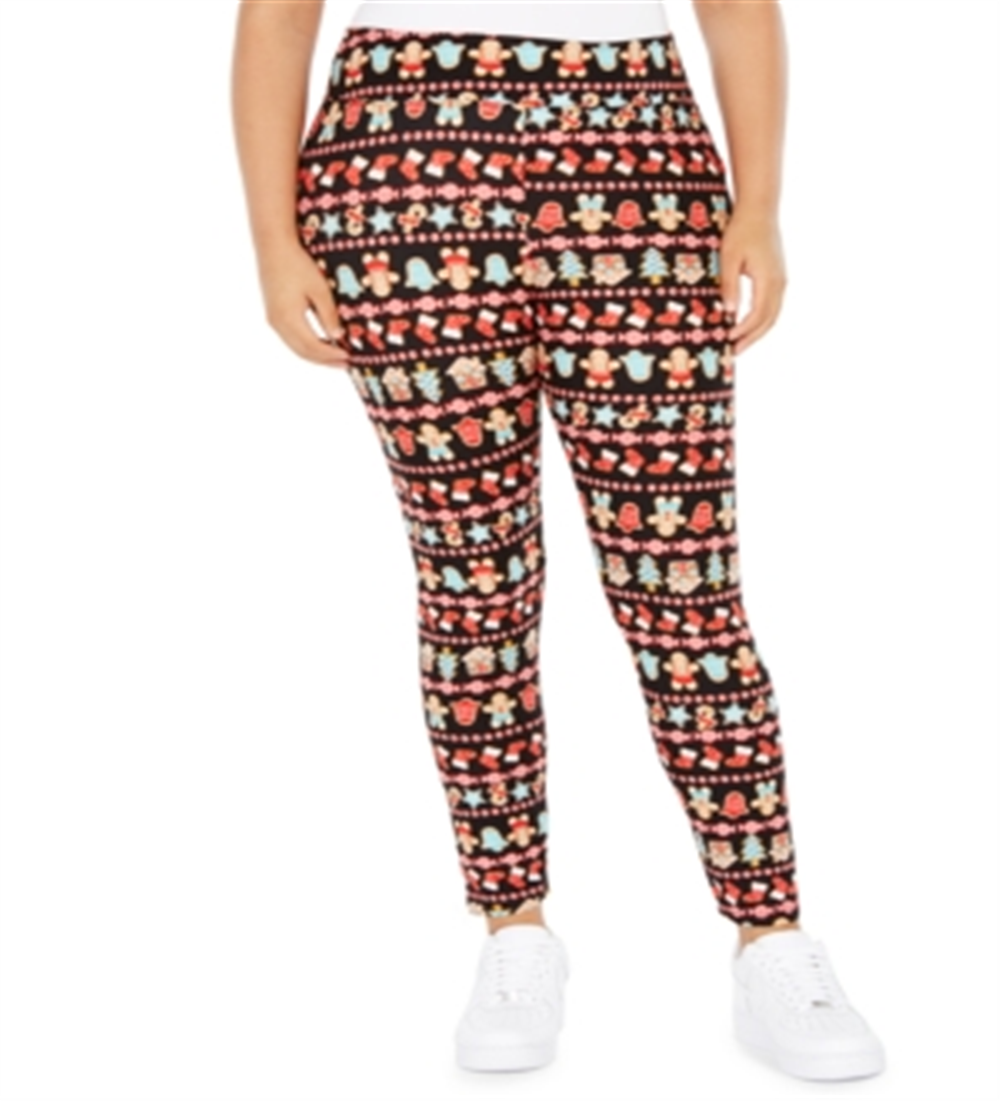 Planet Gold Women's Trendy Plus Printed Leggings Black Size 1X