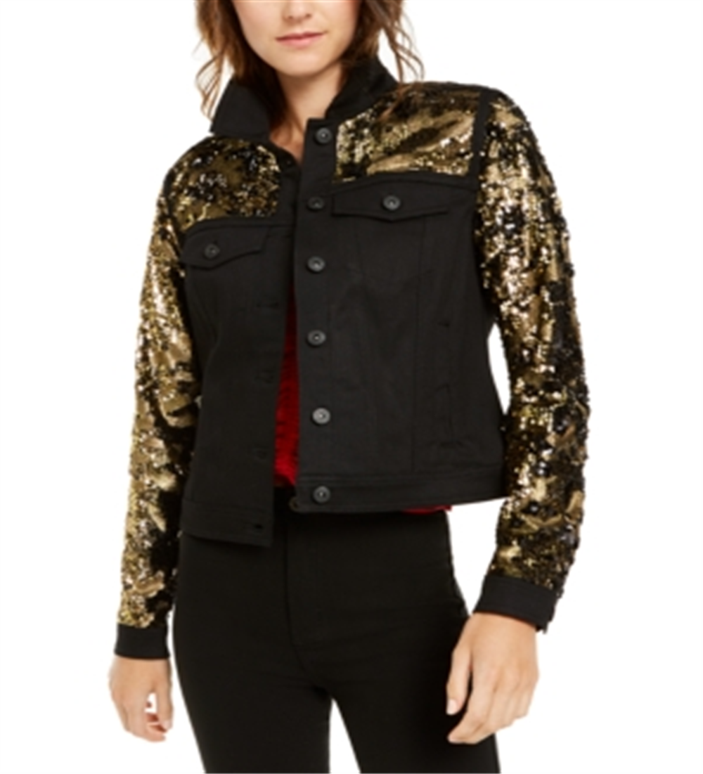 Inc Black & Gold Sequin Jacket  Deep Black Size XL