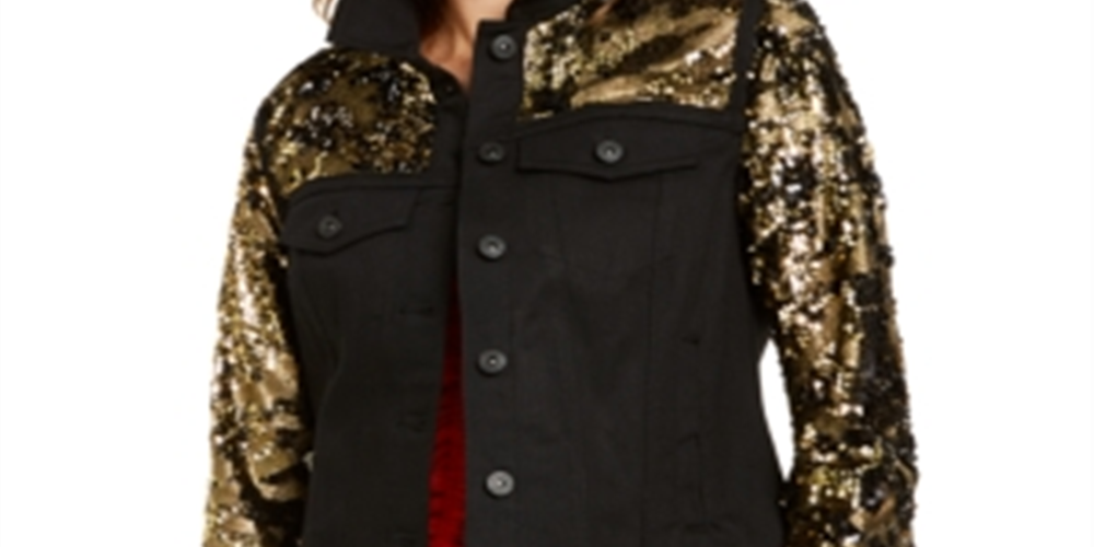 Inc Black & Gold Sequin Jacket  Deep Black Size XL