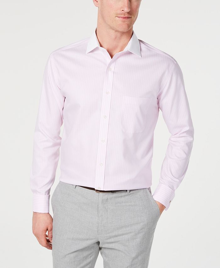 Tasso Elba Men's Regular Fit Button Front French Cuff Shirt Pink Size XL