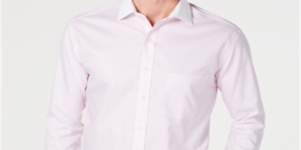 Tasso Elba Men's Regular Fit Button Front French Cuff Shirt Pink Size XL