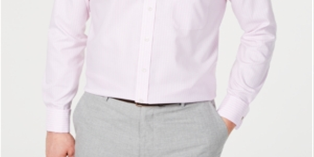 Tasso Elba Men's Regular Fit Button Front French Cuff Shirt Pink Size XL