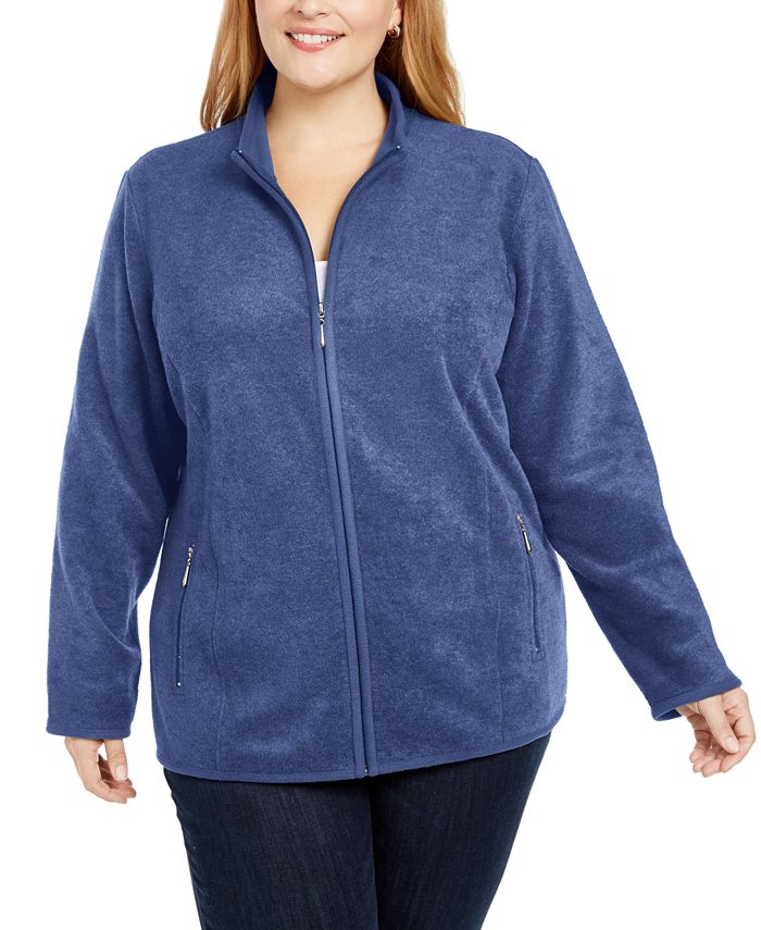 Karen Scott Women's Plus Zeroproof Fleece Performance Athletic Jacket Red Size 1X