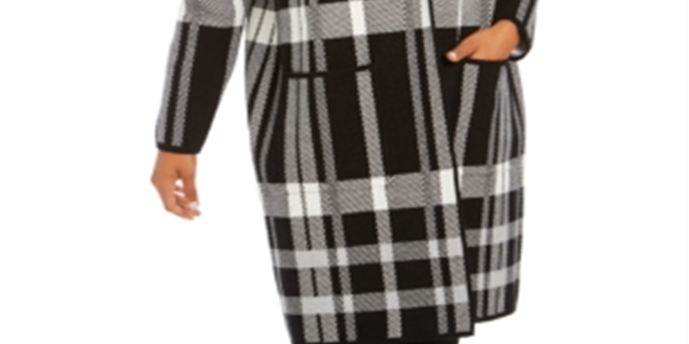 Charter Club Women's Plaid Hooded Coat Black Size Petite SM