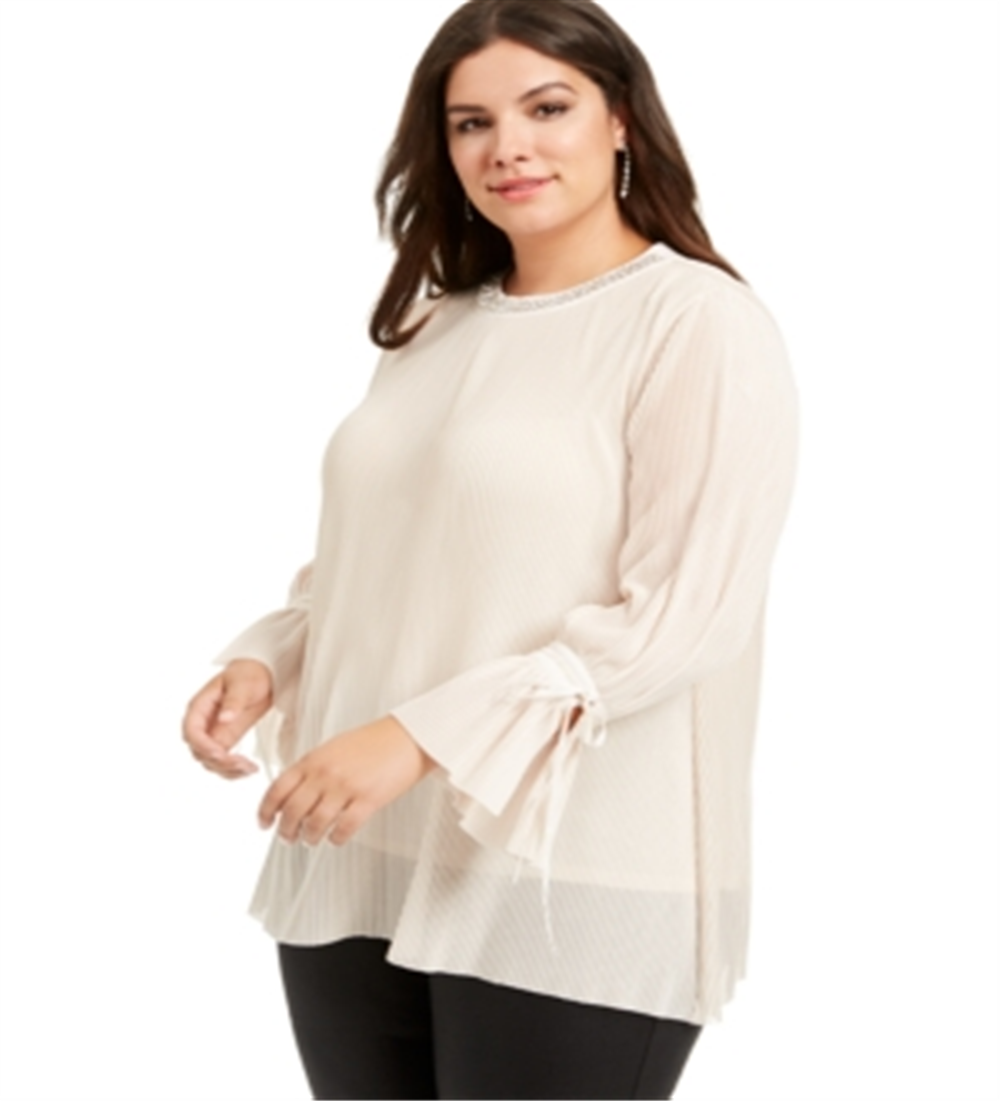 Alfani Women's Plus Pleated Blouse Beige Size 0X