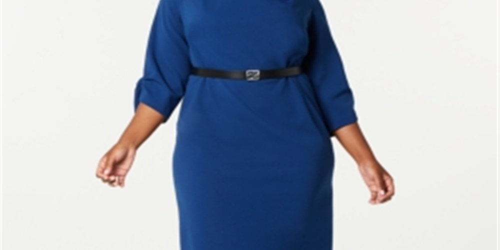 Calvin Klein Women's Trendy Plus Cowl Neck Sheath Dress Blue Size 18W