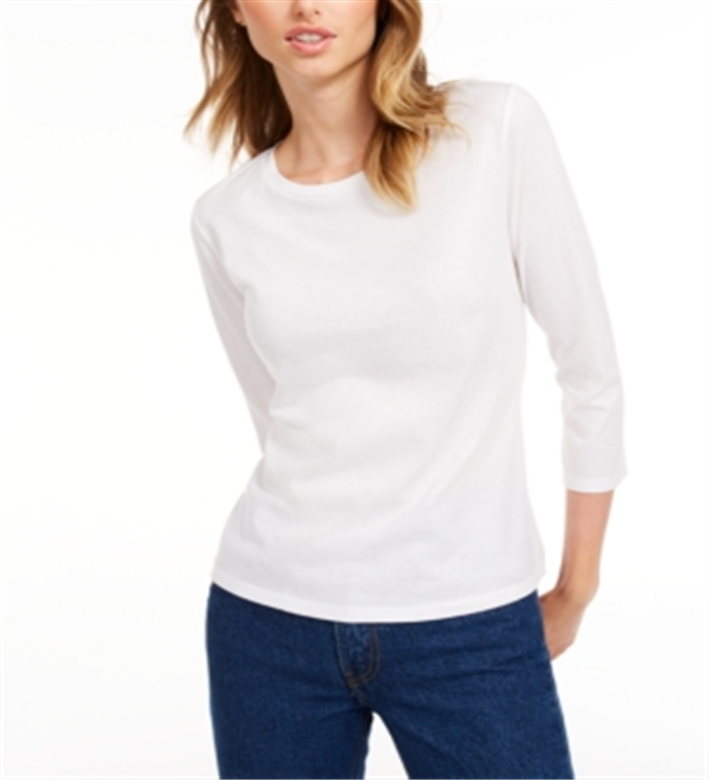 Maison Jules Women's 3/4 Sleeve Solid T-Shirt White Size Medium