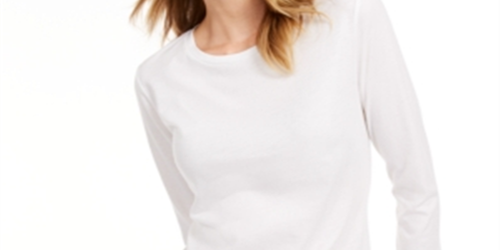 Maison Jules Women's 3/4 Sleeve Solid T-Shirt White Size Medium