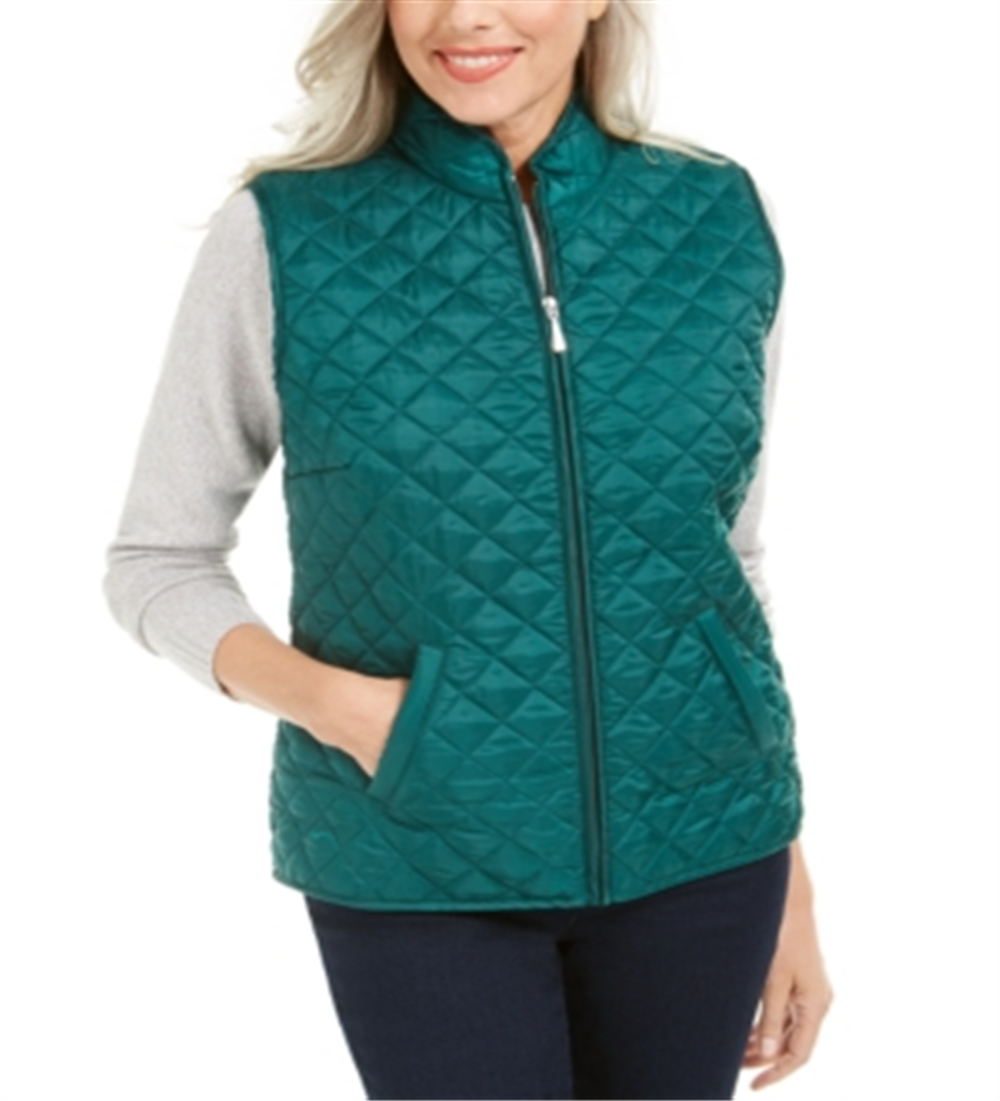 Karen Scott Women's Solid Puffer Vest Green Size Large
