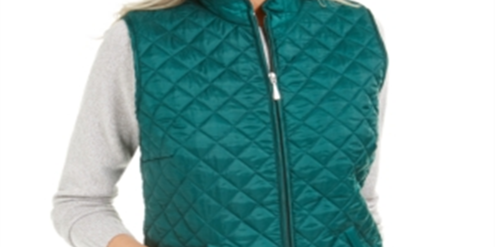 Karen Scott Women's Solid Puffer Vest Green Size Large