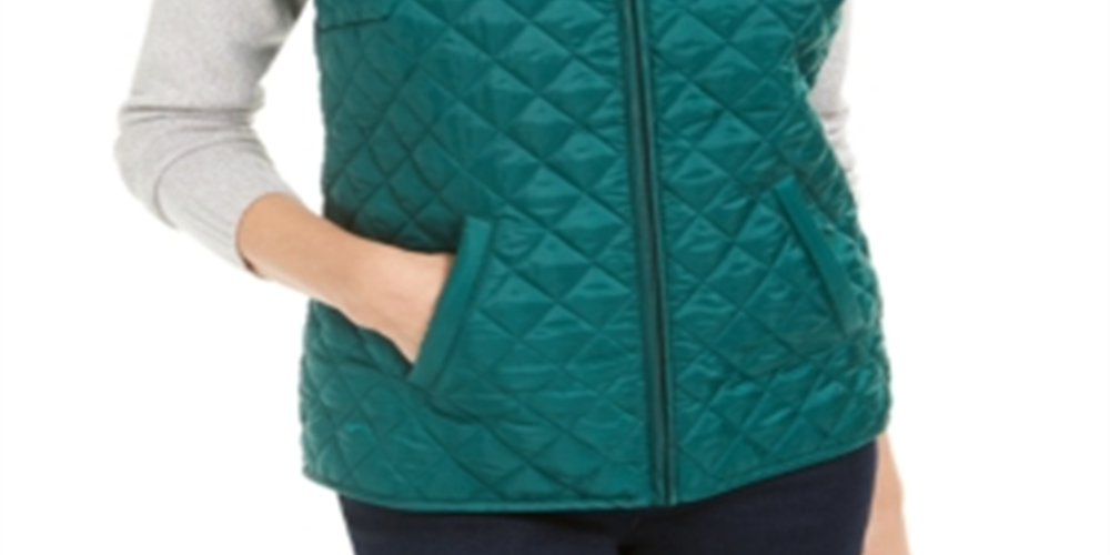 Karen Scott Women's Solid Puffer Vest Green Size Large