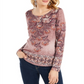 Style & Co Women's Printed Knit Top Wine- Size Small