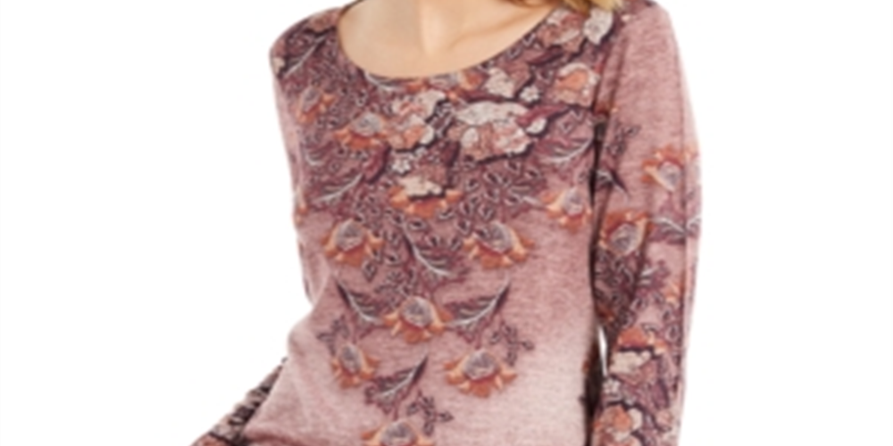 Style & Co Women's Printed Knit Top Wine- Size Small