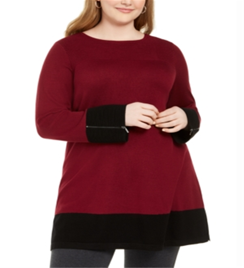 Alfani Women's Plus Colorblocked Ottoman Tunic Sweater Wine Size 4X