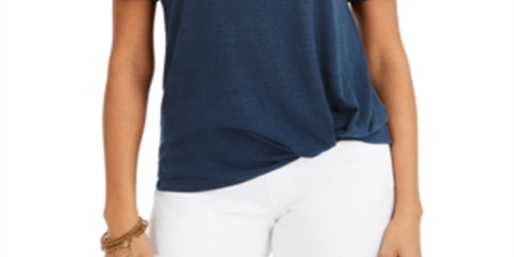 Style & Co Women's Lace Inset Top Dark Blue Size XS