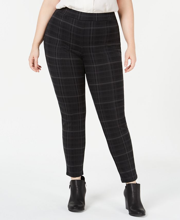 Style & Co Women's Plus Comfort Waist Plaid Leggings -Gray Size 16W