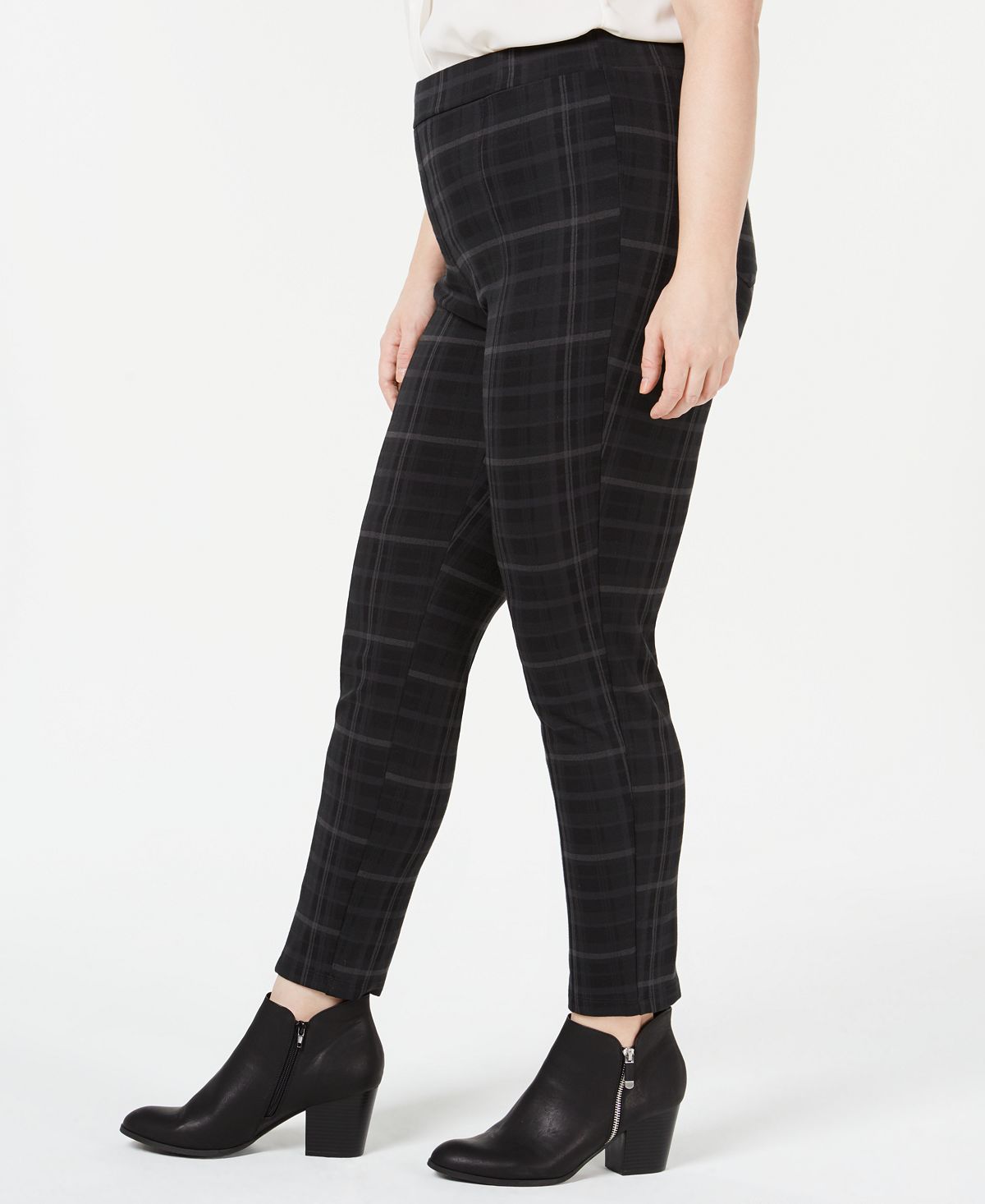 Style & Co Women's Plus Comfort Waist Plaid Leggings -Gray Size 16W