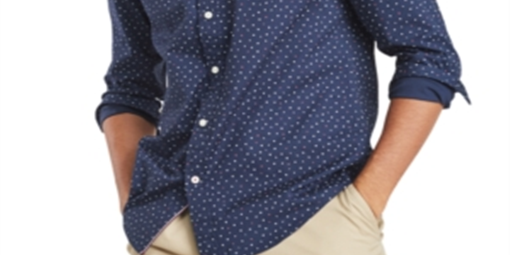 Tommy Hilfiger Men's Letter Print Stretch Shirt Dark Blue Size XXXL