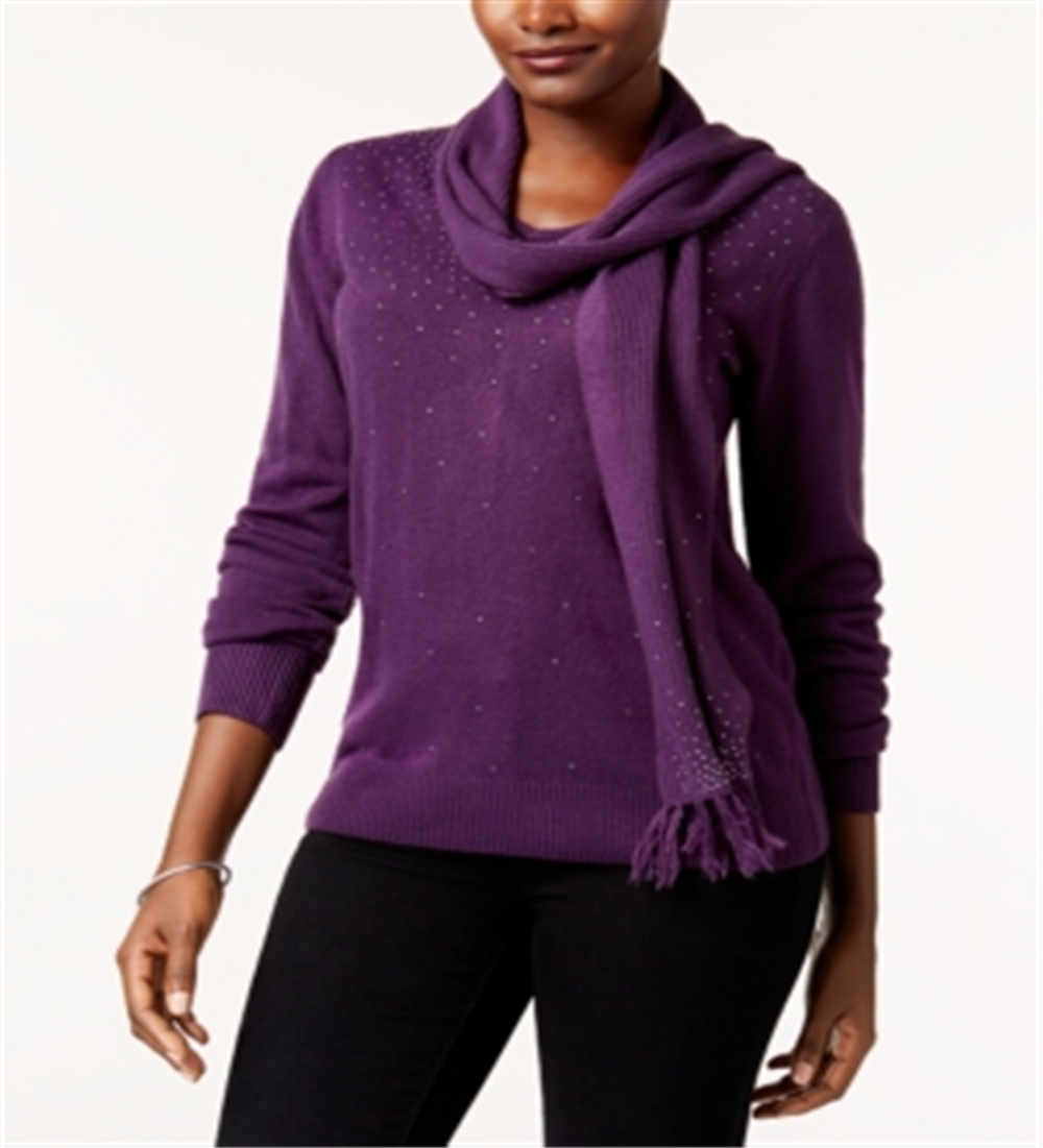 Karen Scott Women's Embellished Scarf Sweater Purple Size X-Small