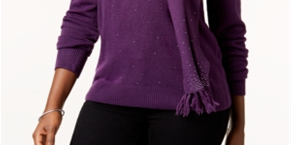 Karen Scott Women's Embellished Scarf Sweater Purple Size X-Small