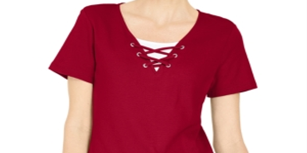 Karen Scott Women's Lace up Layered Look Top Red Size Medium