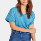 Free People Women's All Mine Cut Out Exposed Hem T-Shirt Blue Size L