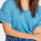 Free People Women's All Mine Cut Out Exposed Hem T-Shirt Blue Size L