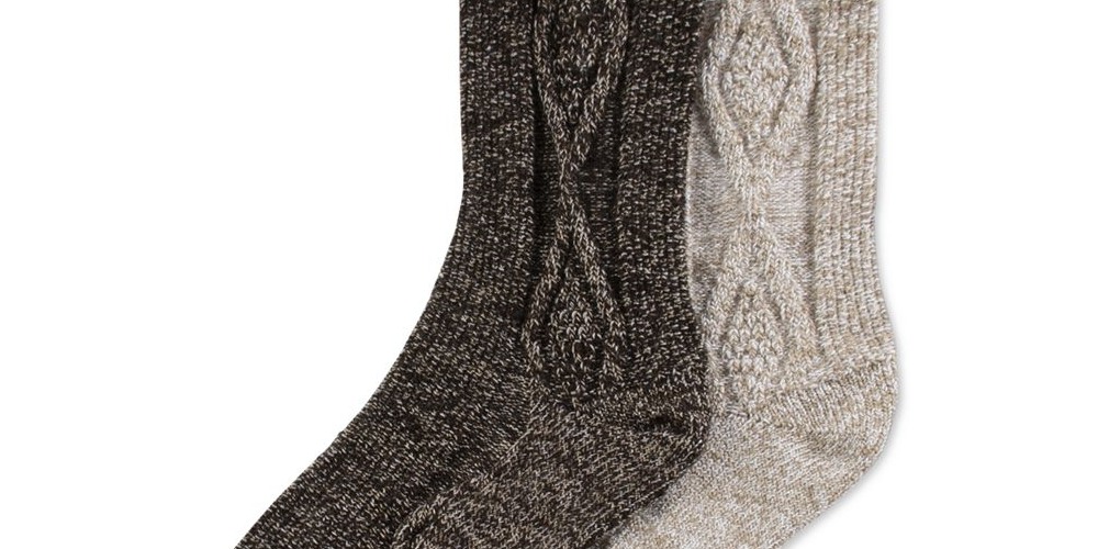 Hue Women's 2pk Cable Boot Crew Socks Brown One Size