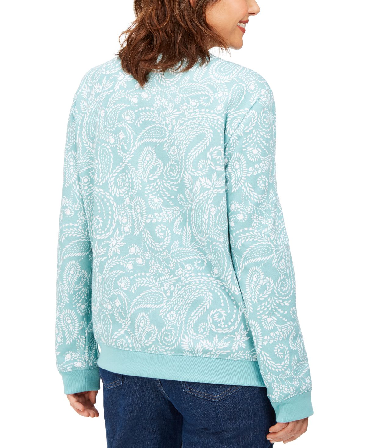 Karen Scott Women's Paisley Fleece Sweatshirt Blue Size X-Large
