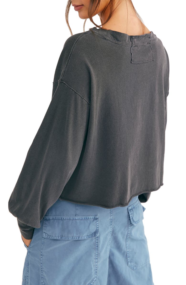 Free People Women's Austin Cropped Long Sleeves T-Shirt Black Size Large