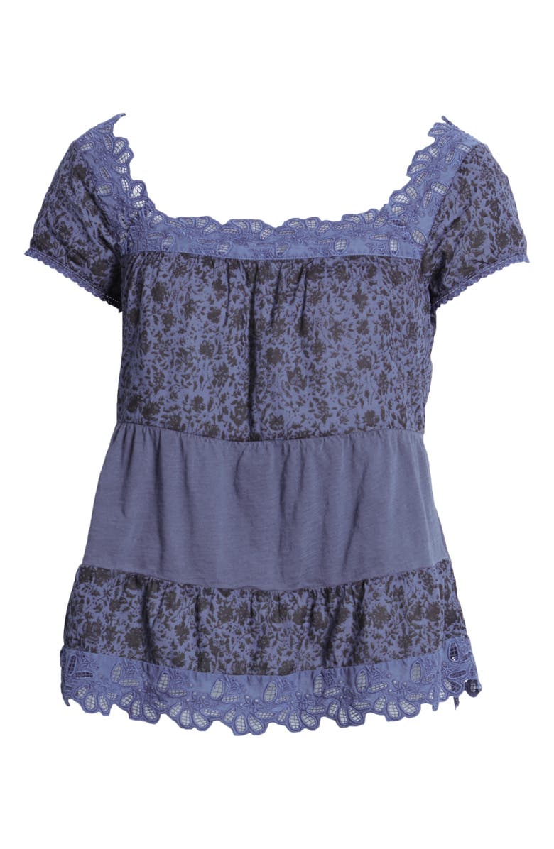 Lucky Brand Women's Floral Eyelet Top Blue Size -M