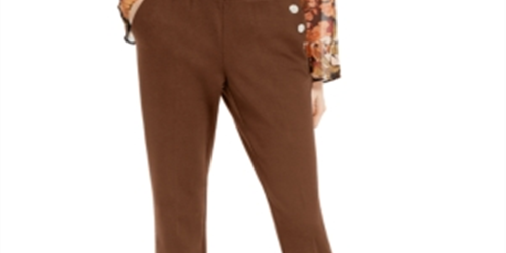 INC International Concepts Women's Side Button Bootcut Pants Brown Size 8