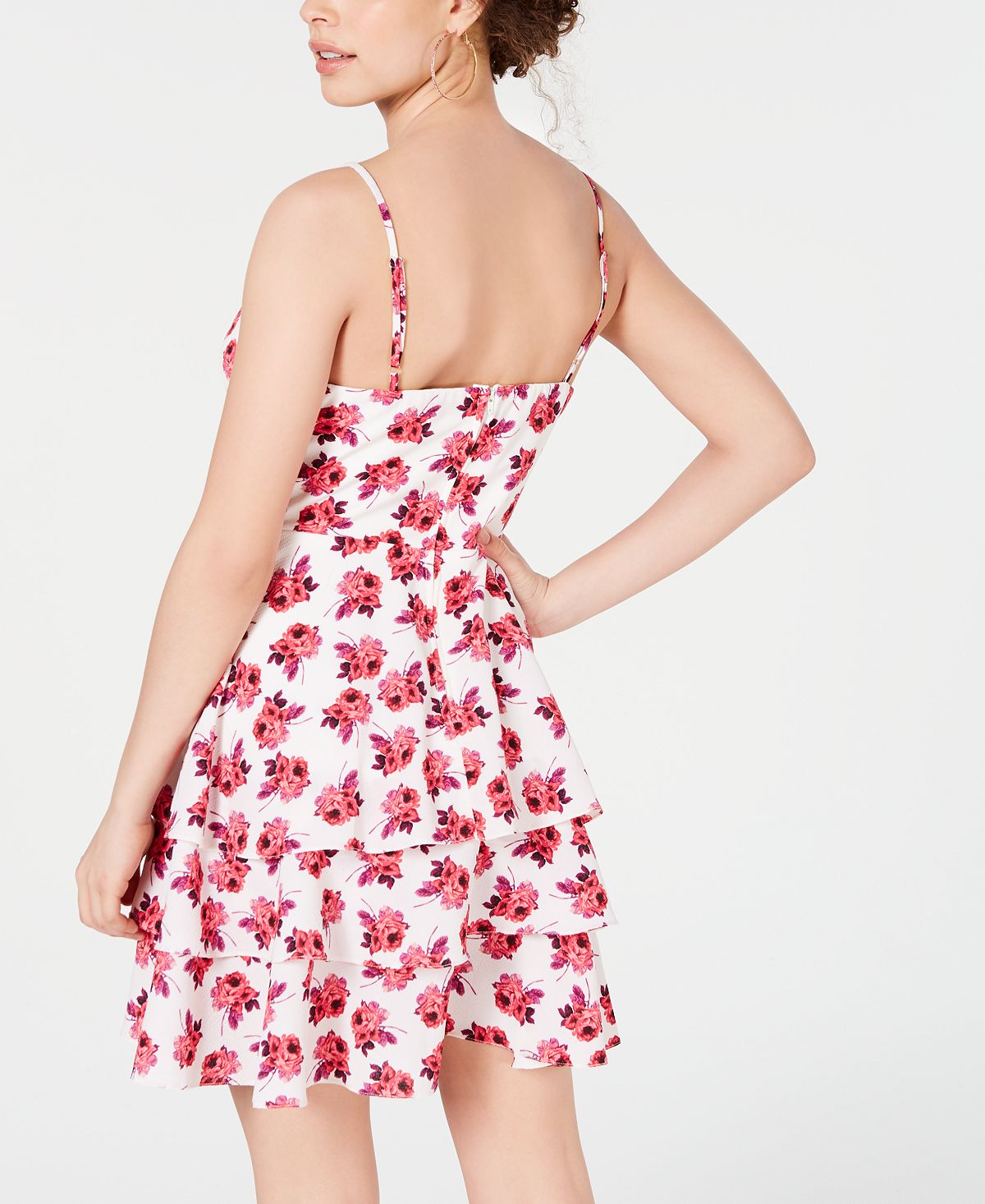 B DARLIN Women's Zippered Floral Spaghetti Strap V Neck Mini Layered Dress White Size 9-10