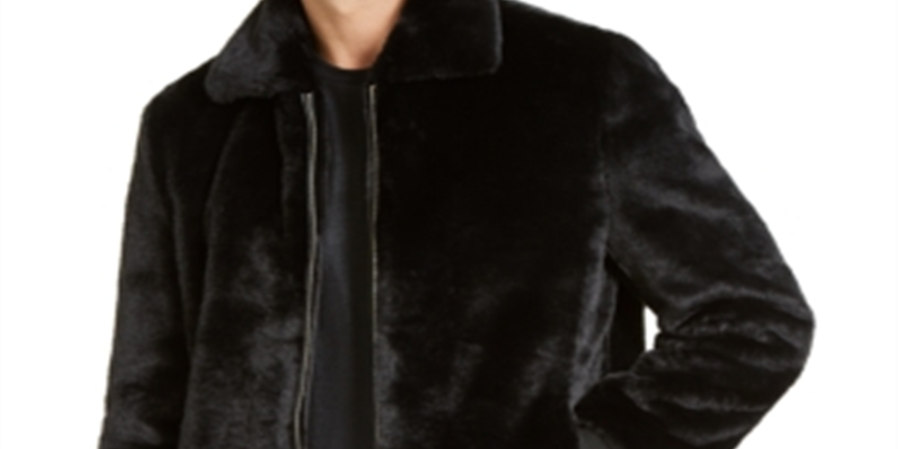 INC Men's Onyx Faux Fur Bomber Jacket  Black Comb Black Size XXL