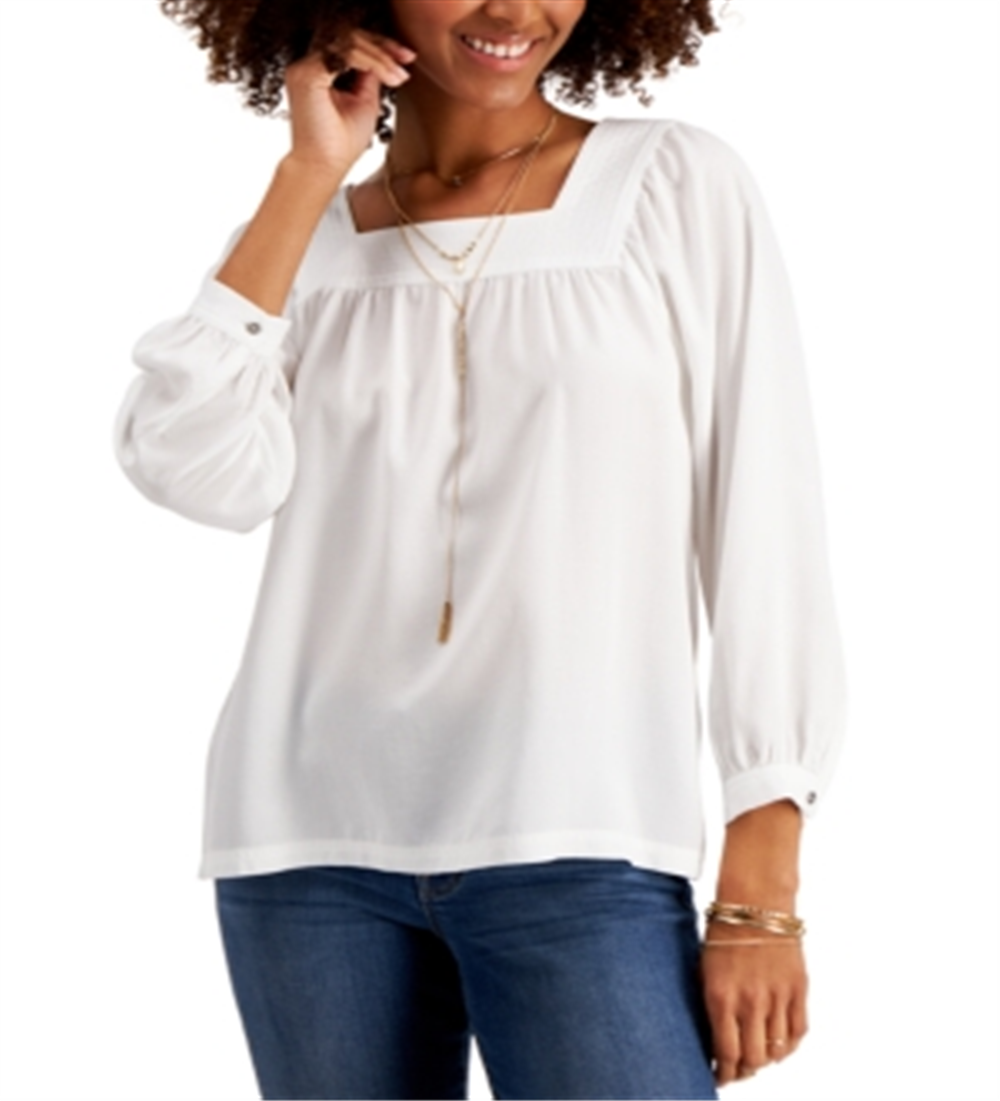 Style & Co Women's Square Neck Top White Size Small