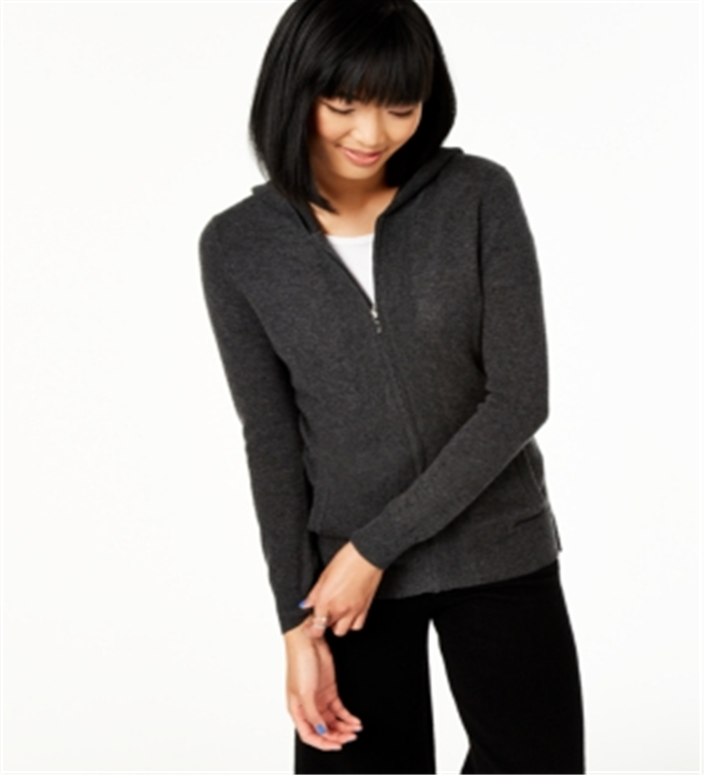 Charter Club Women's Cashmere Zip Front Hoodie Gray Size Small