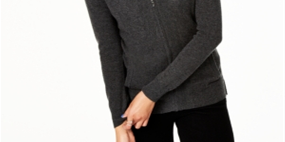 Charter Club Women's Cashmere Zip Front Hoodie Gray Size Small