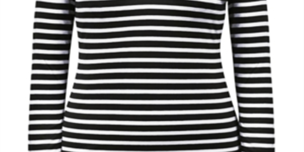 Style & Co Women's Striped Turtleneck Top Black Size -XL