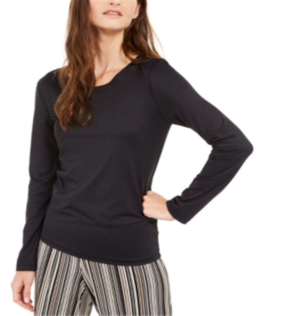 Alfani Women's Scoop Neck Solid Top Black Size Medium