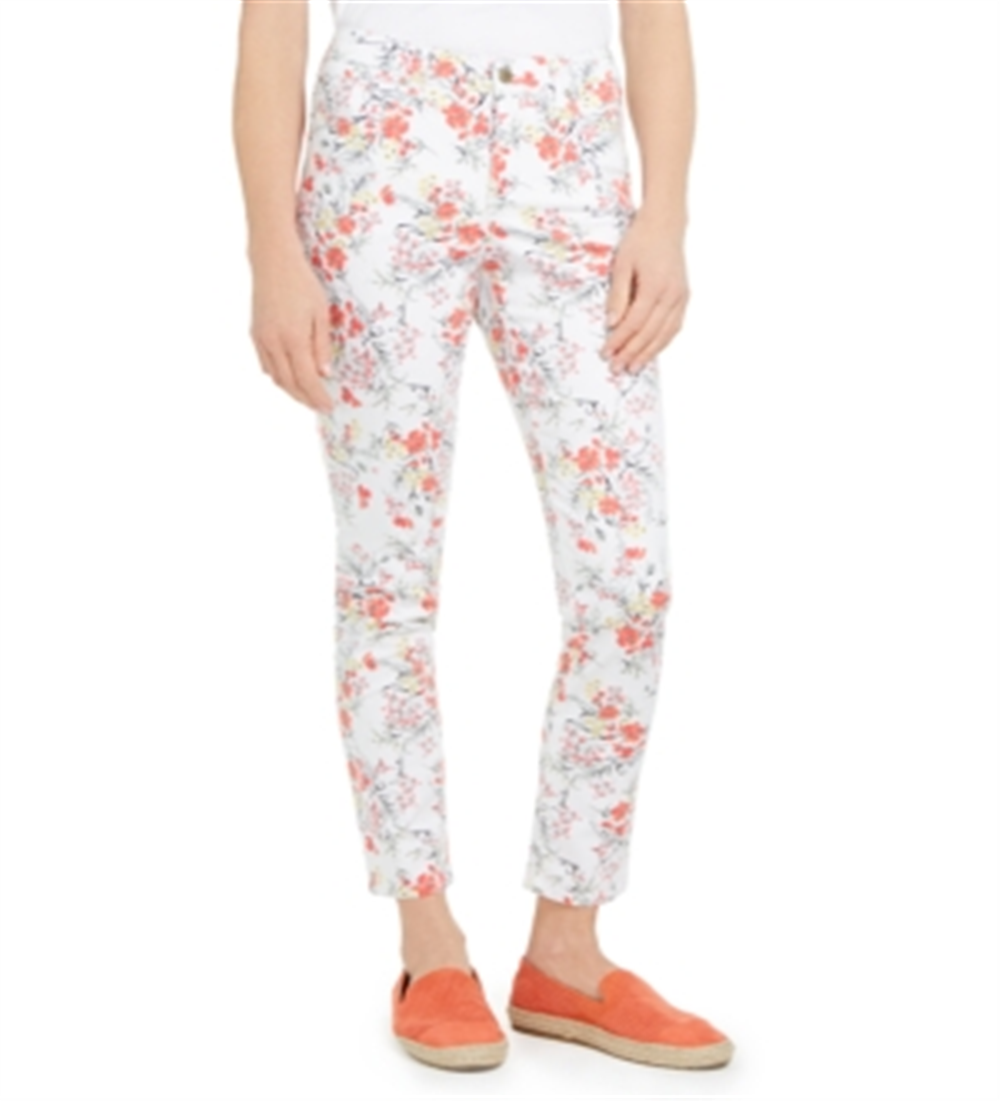 Charter Club Women's Floral Printed Bristol Capri Jeans White Size 10