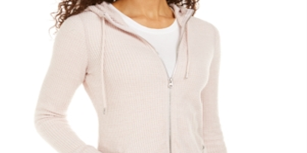 Ideology Women's Zippered Long Sleeve Hooded Top Pink Size Large
