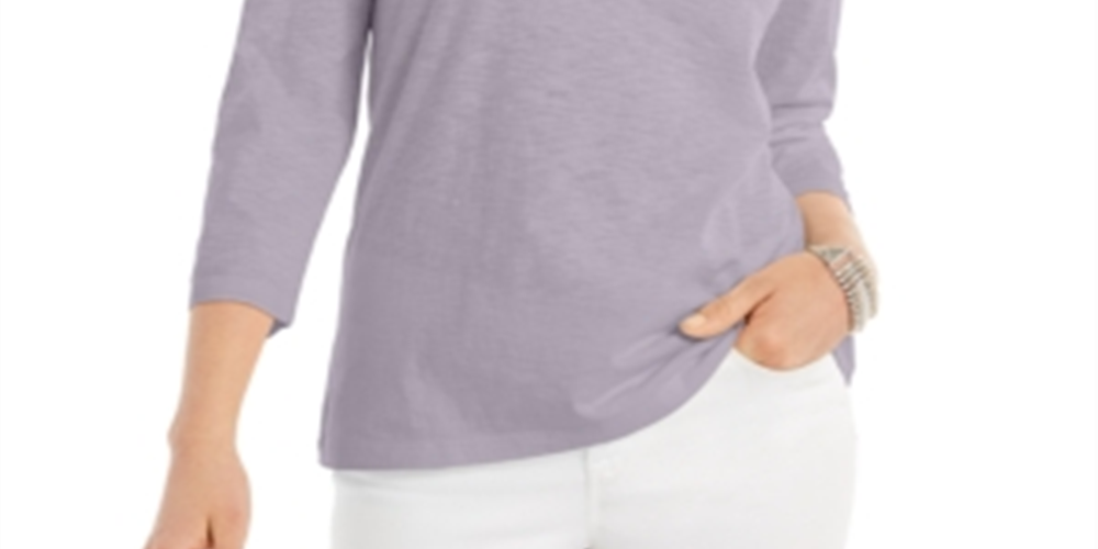Style & Co Women's 3/4 Sleeve Scoop Neck Top Purple Size Medium