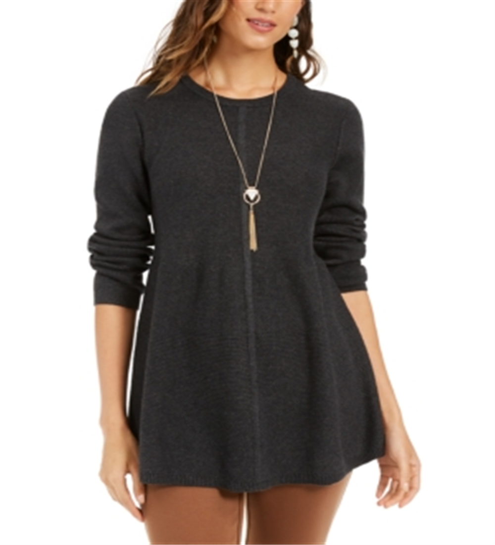 Style & Co Women's Mixed Stitch Tunic Sweater Black Size Petite M