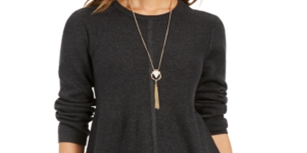 Style & Co Women's Mixed Stitch Tunic Sweater Black Size Petite M