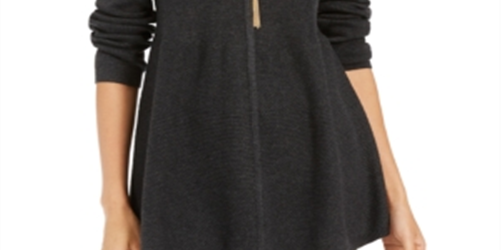 Style & Co Women's Mixed Stitch Tunic Sweater Black Size Petite M
