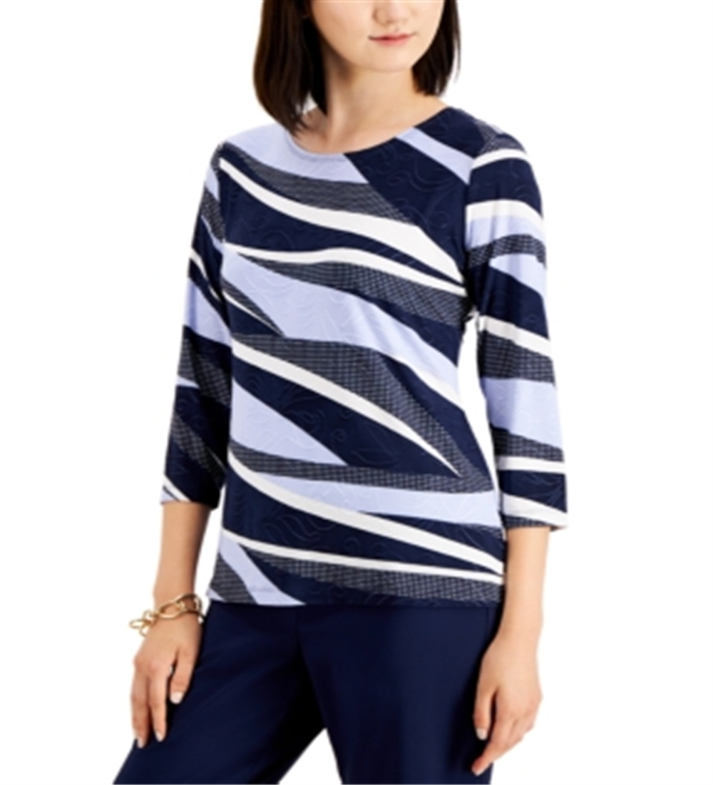 JM Collection Women's Abstract Print Top Blue Size Small