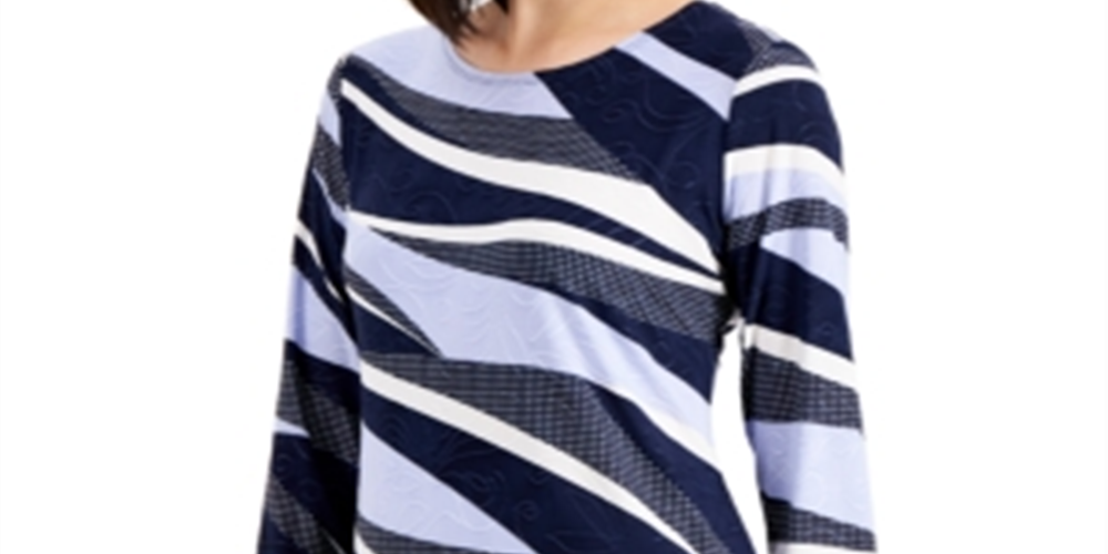 JM Collection Women's Abstract Print Top Blue Size Small