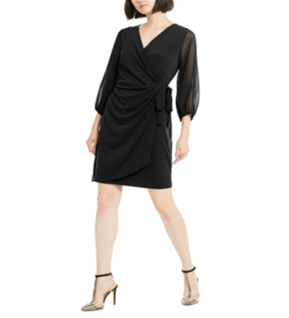 INC International Concepts Women's Balloon-Sleeve Wrap Dress  Black Size S