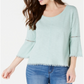 Style & Co Petite Crochet-Trim Bell-Sleeve Top Green Size Petite P